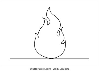 Continuous one line art drawing of fire flame shape, bonfire outline vector illustration