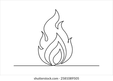 Continuous one line art drawing of fire flame shape, bonfire outline vector illustration