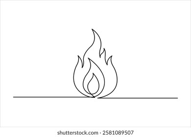 Continuous one line art drawing of fire flame shape, bonfire outline vector illustration