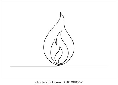 Continuous one line art drawing of fire flame shape, bonfire outline vector illustration