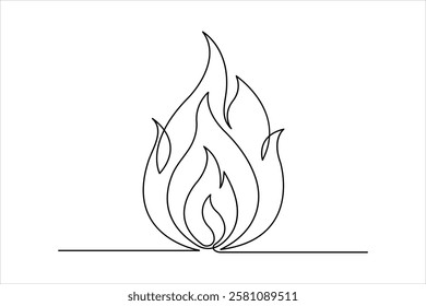 Continuous one line art drawing of fire flame shape, bonfire outline vector illustration