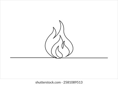 Continuous one line art drawing of fire flame shape, bonfire outline vector illustration