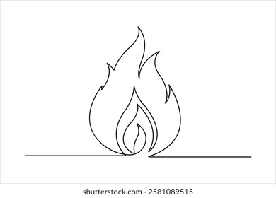 Continuous one line art drawing of fire flame shape, bonfire outline vector illustration