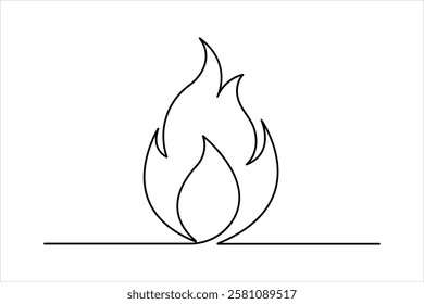 Continuous one line art drawing of fire flame shape, bonfire outline vector illustration