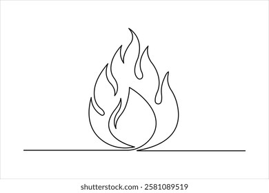 Continuous one line art drawing of fire flame shape, bonfire outline vector illustration