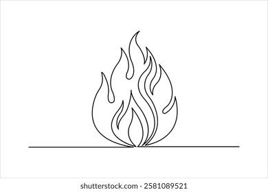 Continuous one line art drawing of fire flame shape, bonfire outline vector illustration