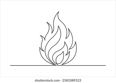 Continuous one line art drawing of fire flame shape, bonfire outline vector illustration