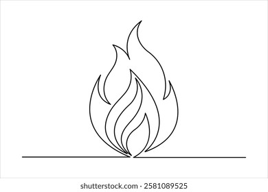 Continuous one line art drawing of fire flame shape, bonfire outline vector illustration