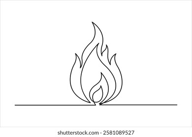 Continuous one line art drawing of fire flame shape, bonfire outline vector illustration