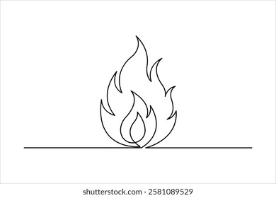 Continuous one line art drawing of fire flame shape, bonfire outline vector illustration