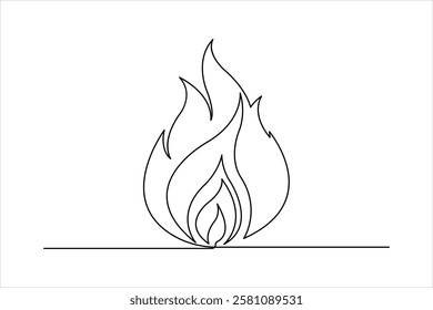 Continuous one line art drawing of fire flame shape, bonfire outline vector illustration