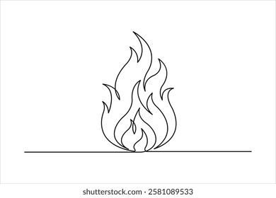 Continuous one line art drawing of fire flame shape, bonfire outline vector illustration