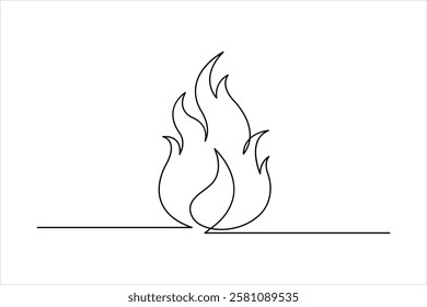 Continuous one line art drawing of fire flame shape, bonfire outline vector illustration