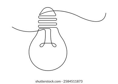 Continuous one line art drawing of electric light bulb vector illustration