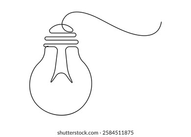 Continuous one line art drawing of electric light bulb vector illustration