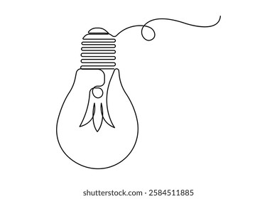 Continuous one line art drawing of electric light bulb vector illustration