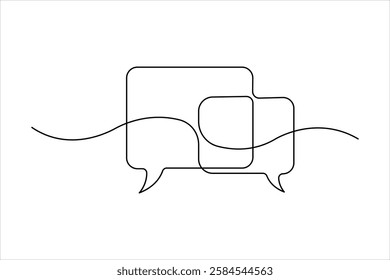 Continuous one line art drawing of speech bubble square shaped chat cloud and thought dialogue icon