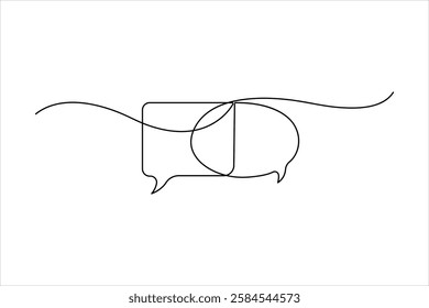 Continuous one line art drawing of speech bubble square shaped chat cloud and thought dialogue icon