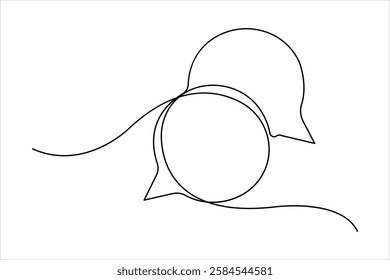 Continuous one line art drawing of speech bubble square shaped chat cloud and thought dialogue icon