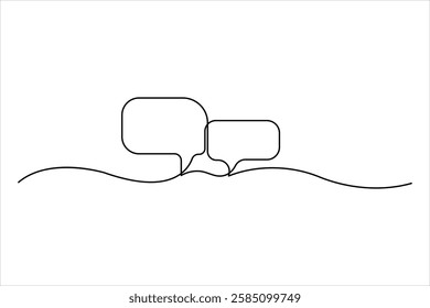 Continuous one line art drawing of speech bubble square shaped chat cloud and thought dialogue icon