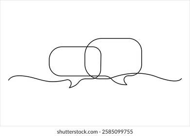 Continuous one line art drawing of speech bubble square shaped chat cloud and thought dialogue icon