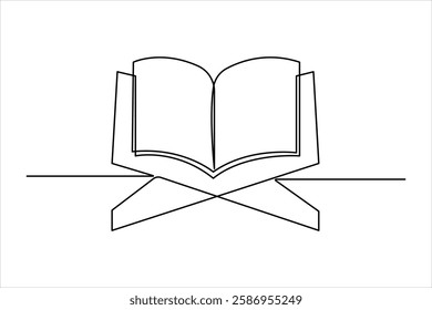 Continuous one line art drawing of open Quran Ramadan concept vector illustration