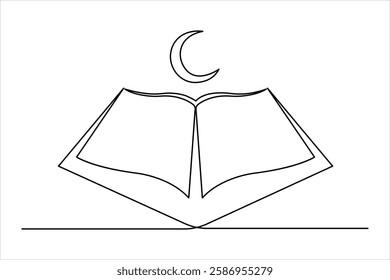 Continuous one line art drawing of open Quran Ramadan concept vector illustration