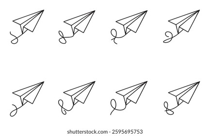 Continuous one line art drawing of paper plane set