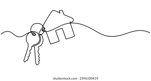  Continuous one line art drawing symbol of house keys, Real Estate Line Icon Vector Design, Continuous One Drawing Real Estate Icons Concept. Single Line Vector Illustration, Continuous one line.