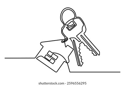  Continuous one line art drawing symbol of house keys, Real Estate Line Icon Vector Design, Continuous One Line.