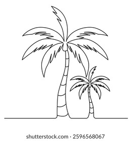 Continuous one line art drawing of palm tree vector illustration design