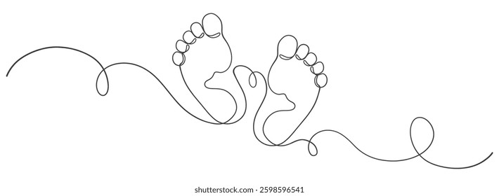 Continuous one line art drawing of little baby feet. Vector eps