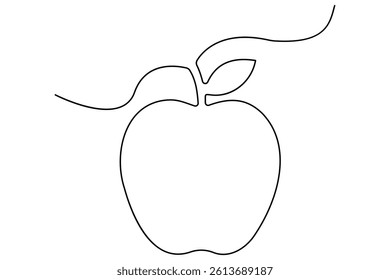 Continuous one line art drawing apple outline vector art illustration
