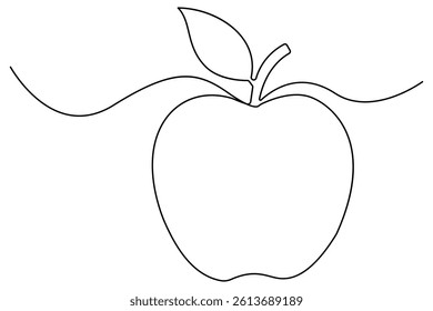 Continuous one line art drawing apple outline vector art illustration
