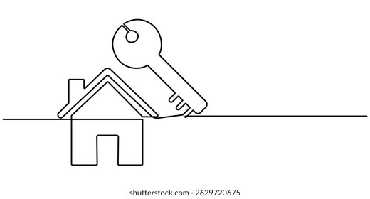 Continuous one line art drawing symbol of house keys, Set of keys against white background, Single Line Vector Illustration, Real Estate Line Icon Vector Design, Continuous One Line. Minimalistic icon