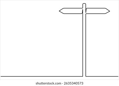 Continuous one line art drawing of road direction signboard design outline vector illustration
