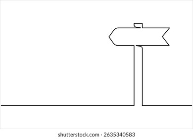 Continuous one line art drawing of road direction signboard design outline vector illustration