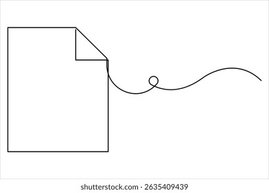 Continuous one line art drawing of document paper with folded corner vector illustration