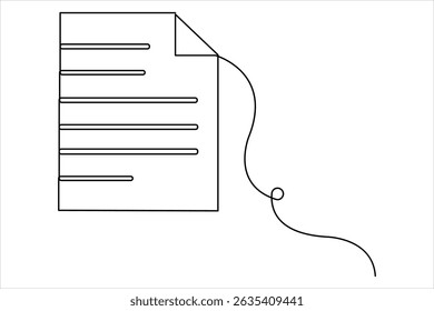Continuous one line art drawing of document paper with folded corner vector illustration