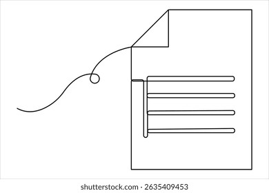 Dibujo continuo de una línea del arte del papel de documento con la Ilustración vectorial doblada de la esquina