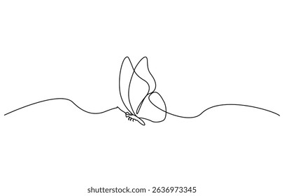 Continuous one line art drawing of butterfly design, for Beauty Logo Design. Editable Stroke. Insect Flying Simple Doodle Vector Illustration.