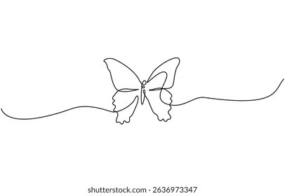 Continuous one line art drawing of butterfly design, for Beauty Logo Design. Editable Stroke. Insect Flying Simple Doodle Vector Illustration.