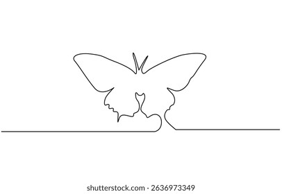 Continuous one line art drawing of butterfly design, for Beauty Logo Design. Editable Stroke. Insect Flying Simple Doodle Vector Illustration.