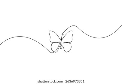 Continuous one line art drawing of butterfly design, for Beauty Logo Design. Editable Stroke. Insect Flying Simple Doodle Vector Illustration.
