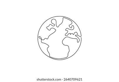 Continuous one line art drawing of earth planet, Globe, geography vector outline,  Single-line drawing of the Earth. Globe in one line style. Vector illustration.
