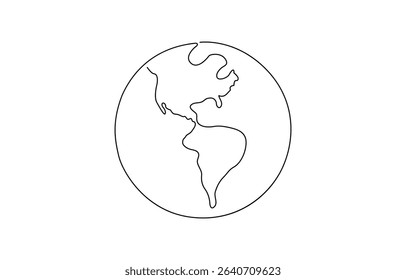 Continuous one line art drawing of earth planet, Globe, geography vector outline,  Single-line drawing of the Earth. Globe in one line style. Vector illustration.