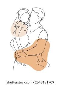 Continuous One Line Art Drawing for Happy Father's Day. Happy young father with little daughter. Daddy and daughter in continuous line art. Vector Illustration.