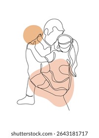 Continuous One Line Art Drawing for Happy Father's Day. Happy young father with little daughter. Daddy and daughter in continuous line art. Vector Illustration.