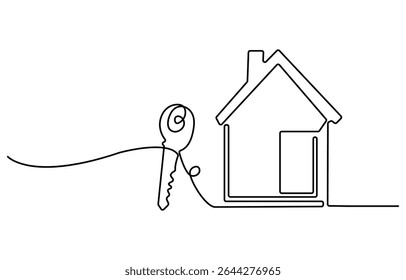Continuous one line art drawing symbol of house keys, Real Estate Line Icon Vector Design, Continuous One Line Drawing Real Estate Icons Concept. Single Line Vector Illustration, 