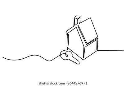 Continuous one line art drawing symbol of house keys, Real Estate Line Icon Vector Design, Continuous One Line Drawing Real Estate Icons Concept. Single Line Vector Illustration, 